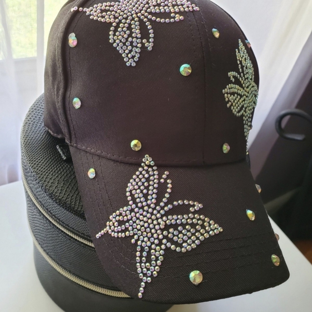 Pretty Rhinestone Butterfly Baseball Cap - New - Picture 3 of 3